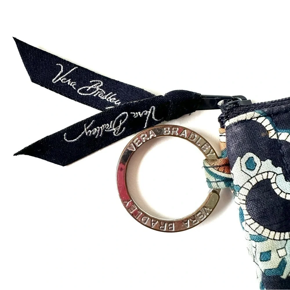Vera Bradley 2 pieces In the Loop key ring blue orange wristlet strap ID holder
